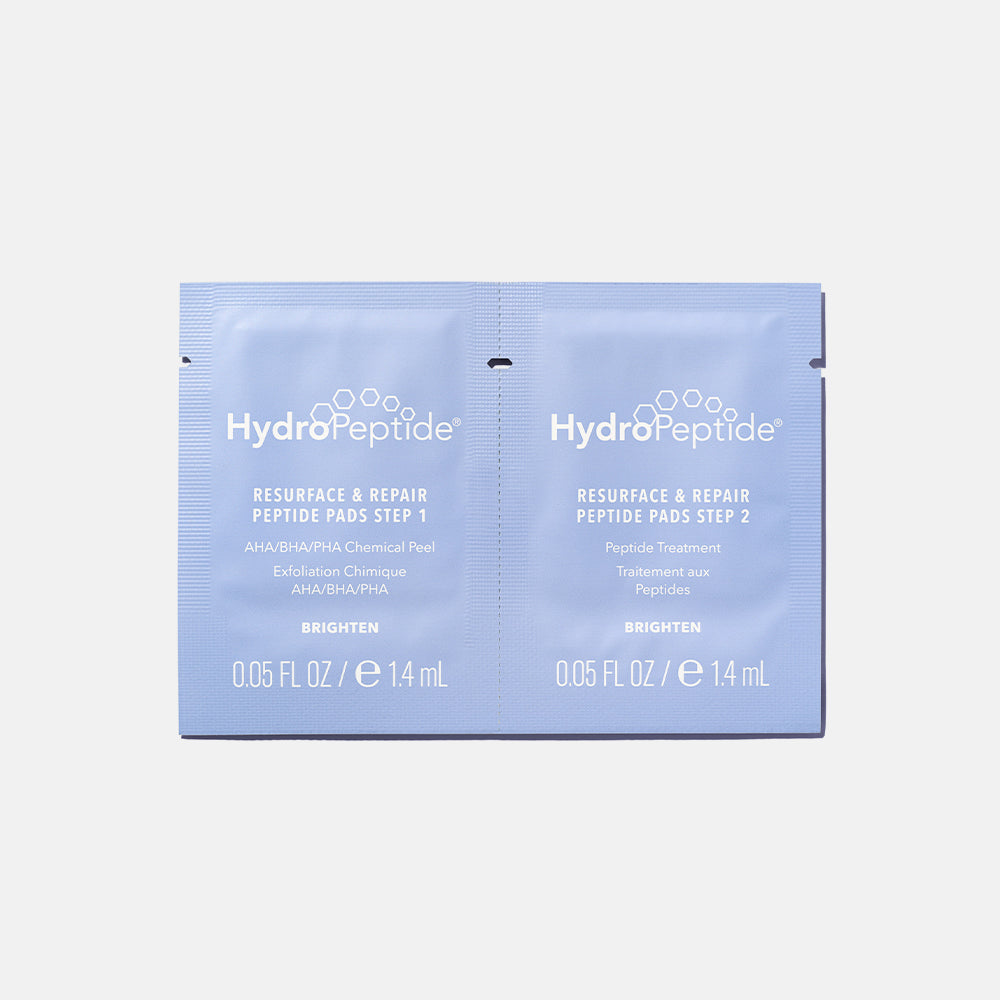 Two HydroPeptide Resurface and Repair Peptide Pads on a light gray background