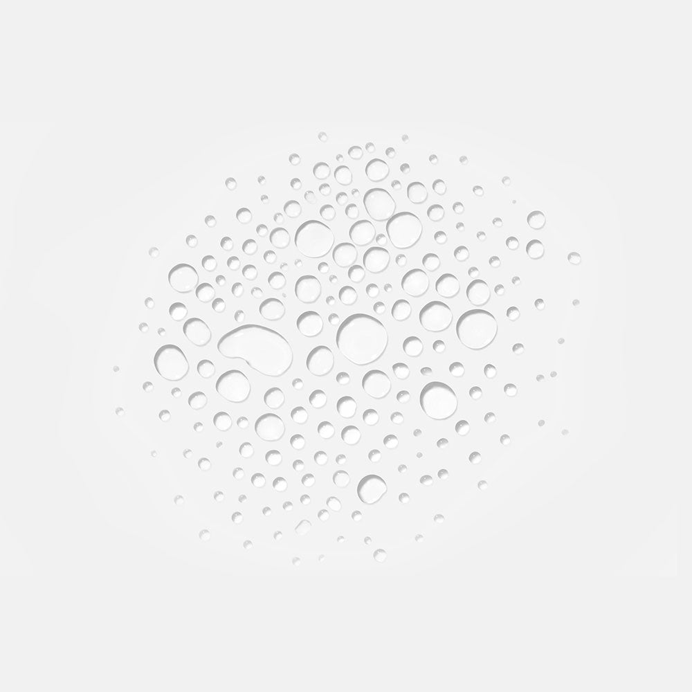 Pattern of HydraFlora droplets on a glass surface with a light gray background