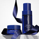 Blue skincare products with 'HydroPeptide' branding on a white background