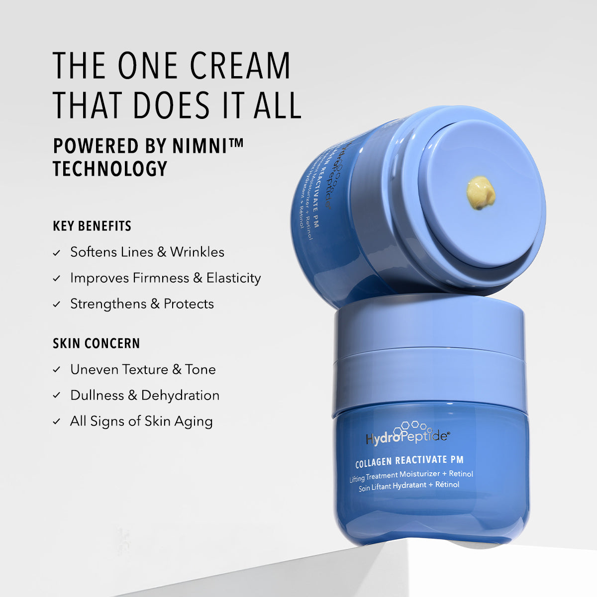 HydroPeptide Collagen ReActivate PM key benefits and skin concerns