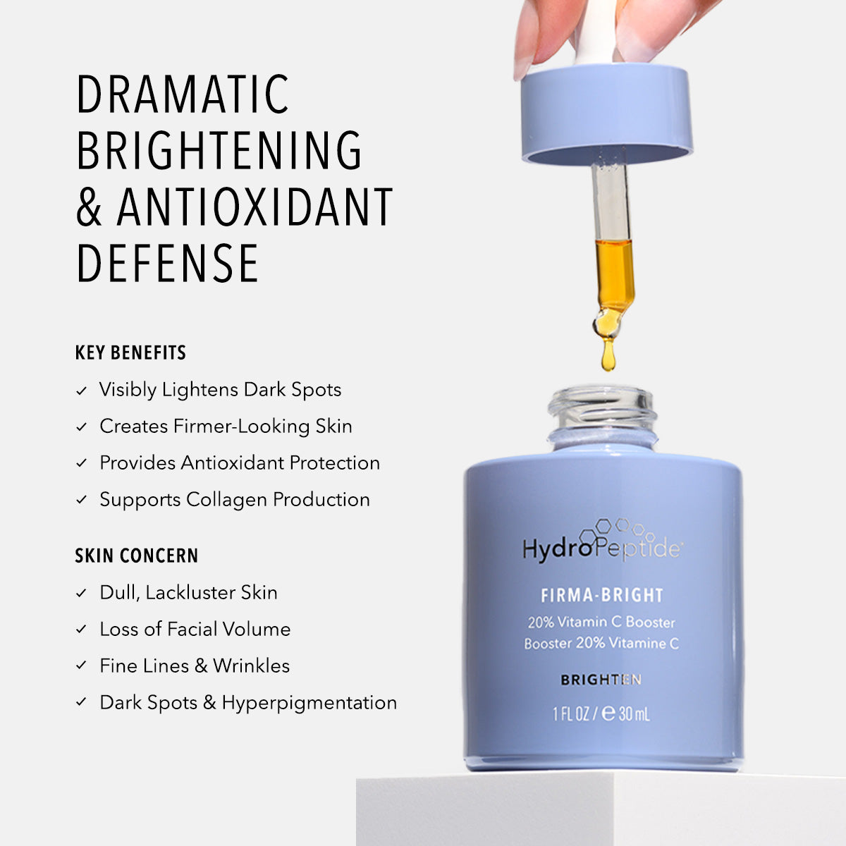 HydroPeptide Firma-Bright 20% Vitamin C Booster key benefits and skin concerns
