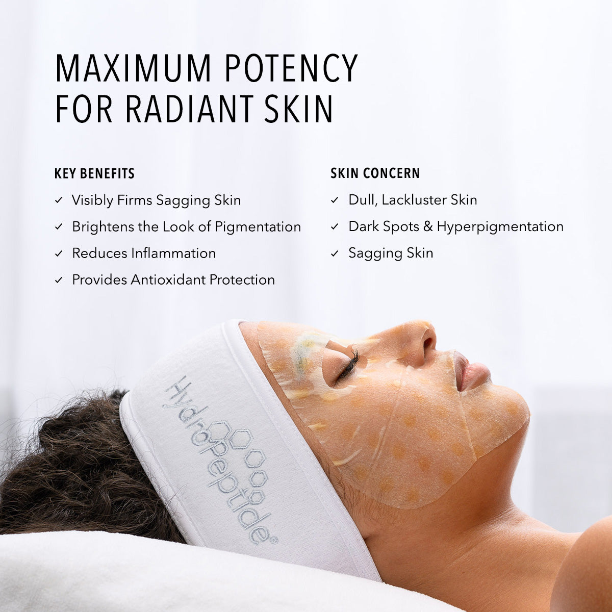 HydroPeptide Firming Vitamin C Masks key benefit and skin concerns