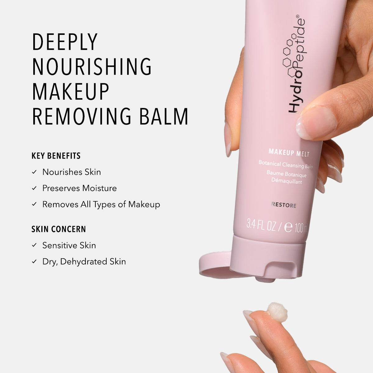 HydroPeptide Makeup Melt with text detailing its benefits and uses