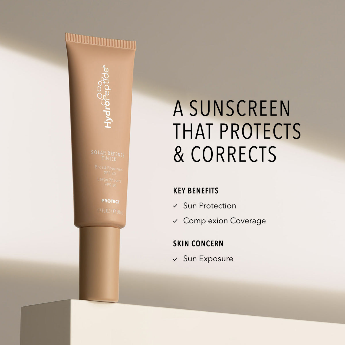 HydroPeptide Solar Defense Tinted SPF 30 key benefits and skin concerns